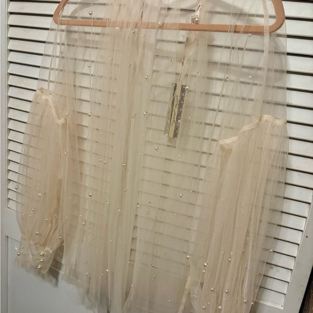 Sheer Pearl-Embellished Top